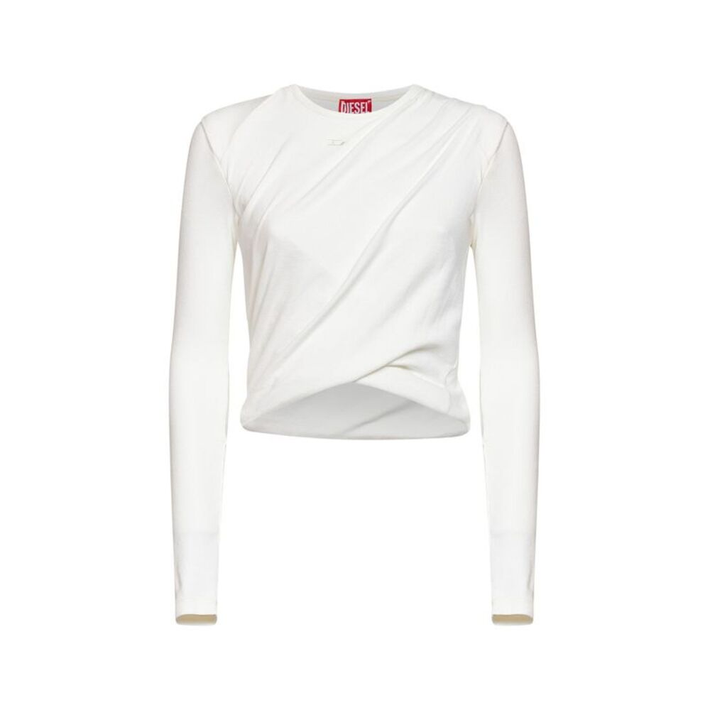 Diesel Women White Ribbed Jersey T-Asay-Pl Long-Sleeved T-Shirt